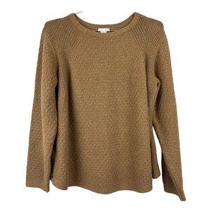 J. Jill Brown Textured Pullover Cotton Blend Sweater TortoiseShell Button Size M